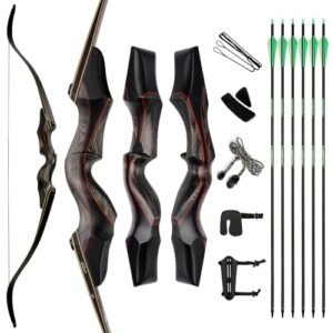Deerseeker Archery 60 inch Takedown Recurve Bow and Arrow Set Hunting Longbow Kit Laminated Limbs Right Hand & Left Hand 25-60lbs for Adults Bow Shooting Practice (RH 50lbs)