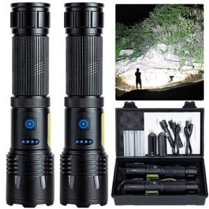 Rechargeable LED Flashlights High Lumen,90,000 Lumens Super Bright Flashlight,Powerful Flash Light 7 Modes with COB Work Light IPX7 Waterproof for Outdoor Emergency Camping Hiking…