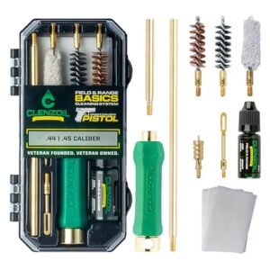 Clenzoil Pistol Basics Single-Caliber Cleaning Kit - All-in-One Gun Cleaning Kit - Gun Maintenance & Firearm Care - with Bore Brushes, Gun Oil & More - for 44/45 Caliber Pistols