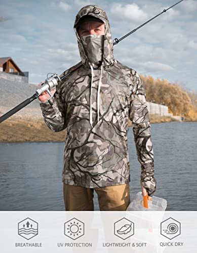 FISHEAL Men’s Camo Fishing Hoodie Shirt UPF 50+ with Face Mask - Image 4