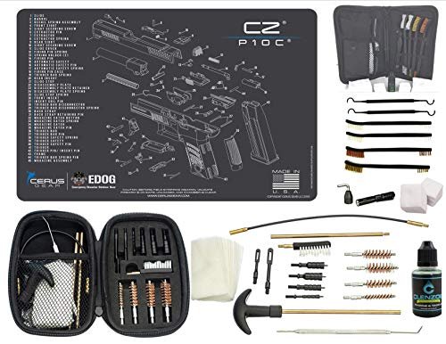 EDOG Premier 30 Pc Gun Cleaning System - Compatible with CZ P-10C - Schematic (Exploded View) Mat, Range Warrior Universal .22 9mm - .45 Kit & Tac Book Accessories Set