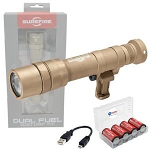 Sure Fire Dual Fuel Scoutlight Pro Tactical Light 1500 Lumen LED M640DF Tan Bundle with 4 Extra 123A Batteries and a Lightjunction Battery Box