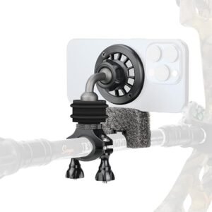 SUNYA Archery Bow Stabilizer Phone Mount. Strong Magnetic, Aluminum Alloy, with Damping System. Archery Phone Holder Compatible with Magsafe iPhone 15/14/13/12 or Other Phones. Flexible Viewing