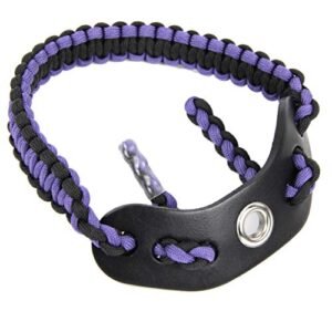SUNYA Archery Bow Wrist Sling, 550 Paracord Strap Comfortable on Hand.100% Full Grain Leather Yoke, Multiple Camo Colors.Fit Compound Bow Stabilizer & Recurve. (Purple Magma 25)