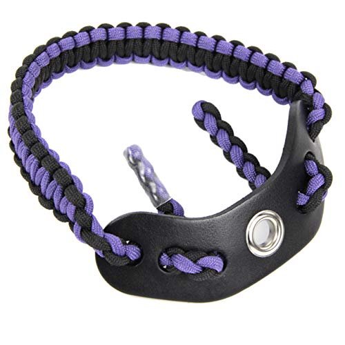 SUNYA Archery Bow Wrist Sling, 550 Paracord Strap Comfortable on Hand.100% Full Grain Leather Yoke, Multiple Camo Colors.Fit Compound Bow Stabilizer & Recurve. (Purple Magma 25)