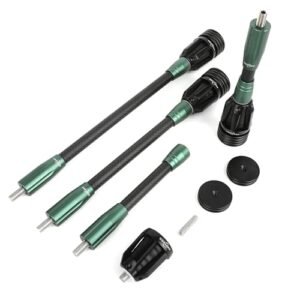 ZSHJGJR Archery Bow Stabilizer 6" 8" 10" 12" for Compound Bow, 3K Carbon Fiber Body Flexible Core, Damping System and Weights Kit (Green, 10 Inch)