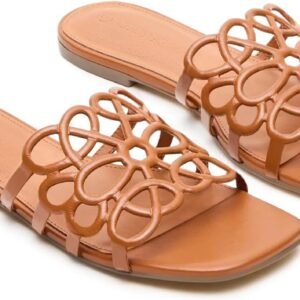 Coutgo Womens Flat Sandals Comfortable Square Open Toe Slides Slip On Summer Dressy Beach Shoes