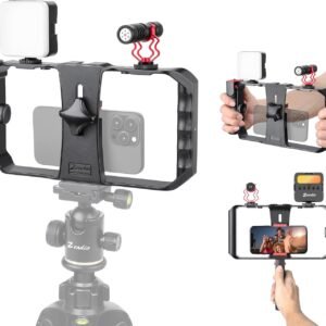Zeadio All-in-One Smartphone Video Rig Kit, Variable Phone Cage Rig with RGB Video Light, Shotgun Microphone, Universal Video Stabilizer for iPhone/Android Filmmaking Vlogging YouTube TikTok etc