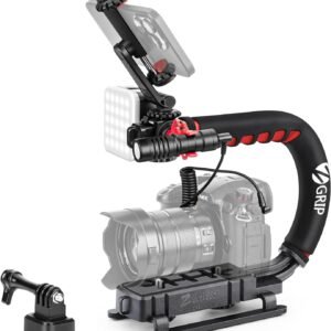 Zeadio Video Handheld Stabilizer, All-in-One Camera Handle Grip Rig Kit with Dimmable LED Video Light, Microphone, Phone Holder, Action Camera Adapter for Filmmaking Vlogging YouTube TikTok etc